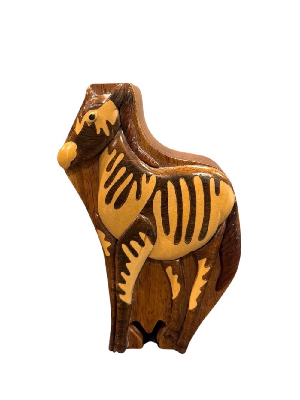 Zebra hidden jewelry box wooden vintage hand carved handmade